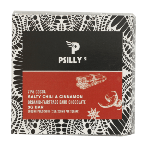 Psilly - Dark Chocolate Bar - Salty Chili & Cinnamon | Magic Mushrooms Quebec Canada
